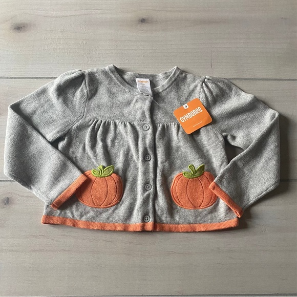 Gymboree Other - NWT Gymboree Light Gray Pumpkin Appliqué Pocket Button-Up Cardigan Sweater
